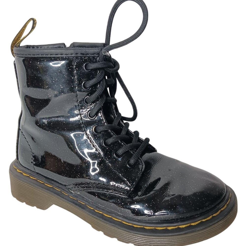 Doc Martens Boots Youth US 12 UK 11 EU 29 Black Silver Glitter Zip 8 Eyelet Docs